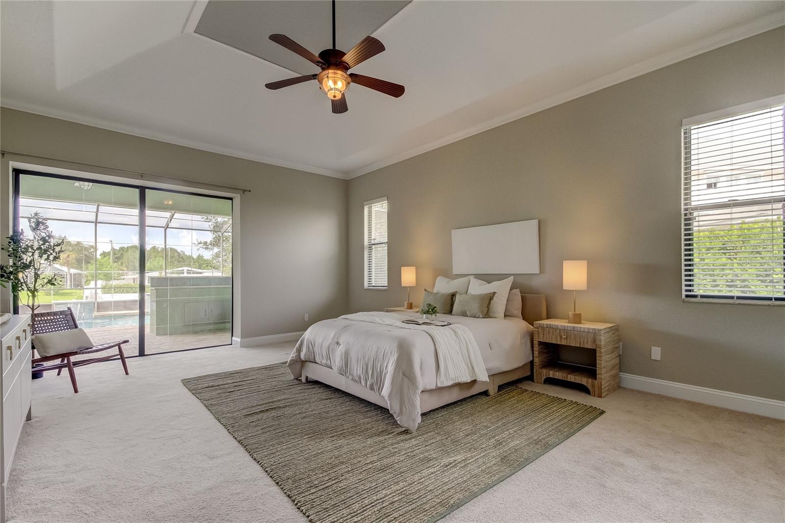 Owner's bedroom looking out towards pool.