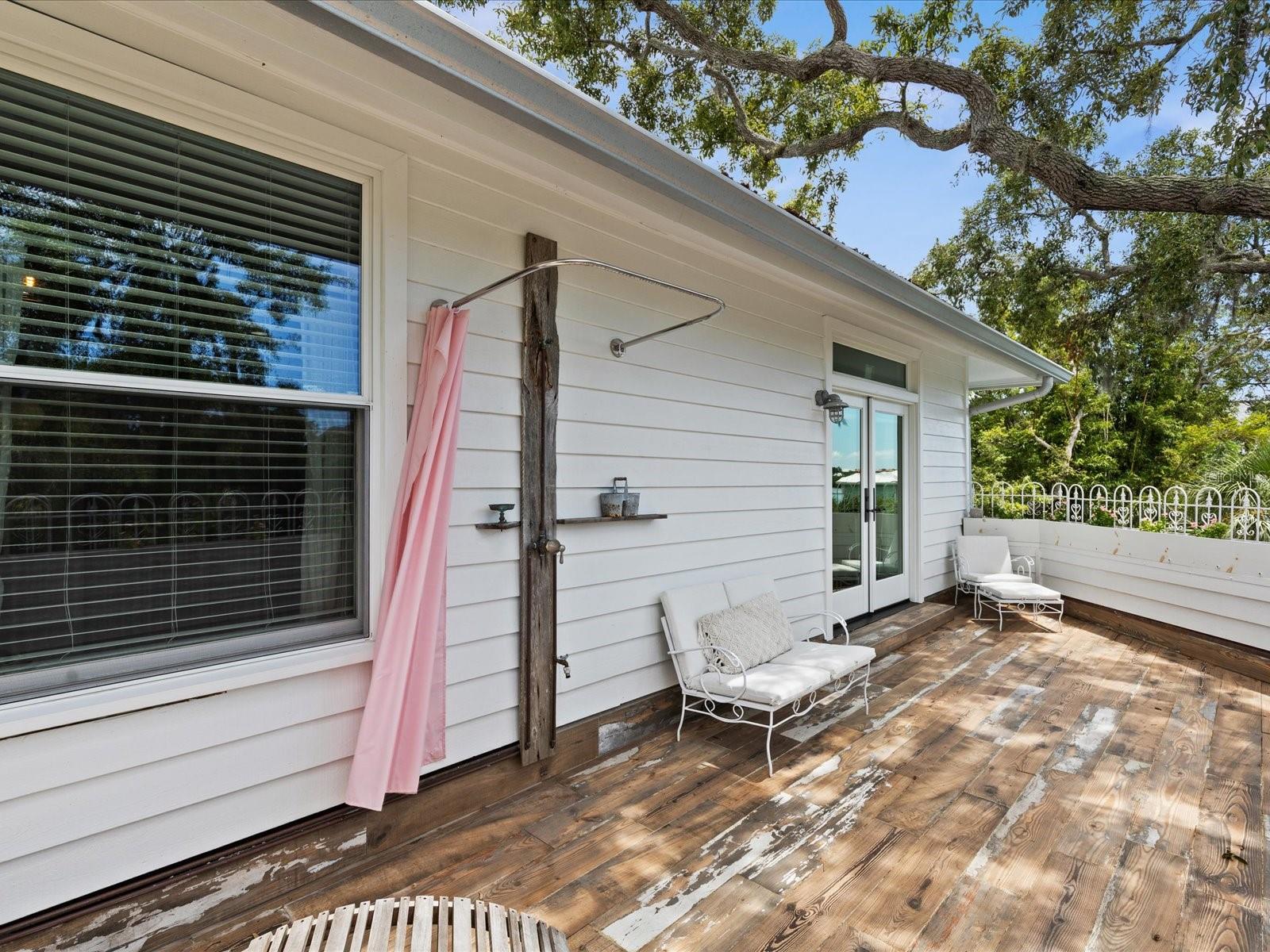 upstairs outdoor shower deck off primary