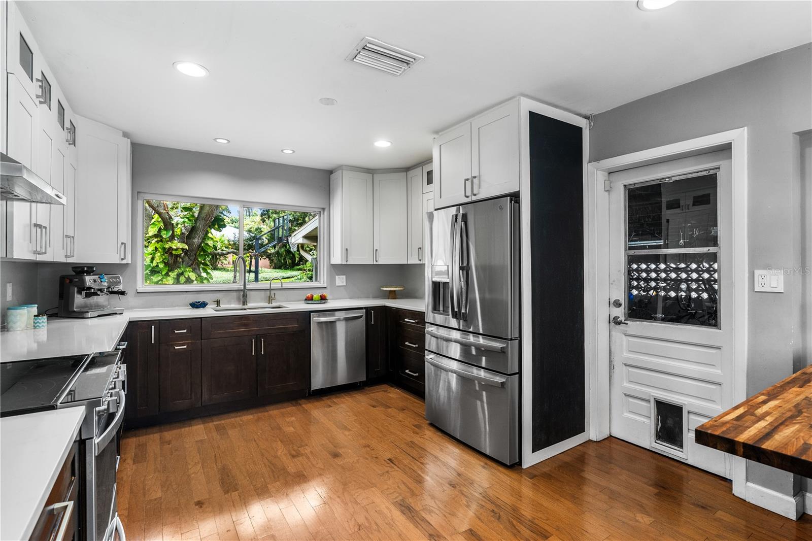 Modern kitchen leads out to the garage