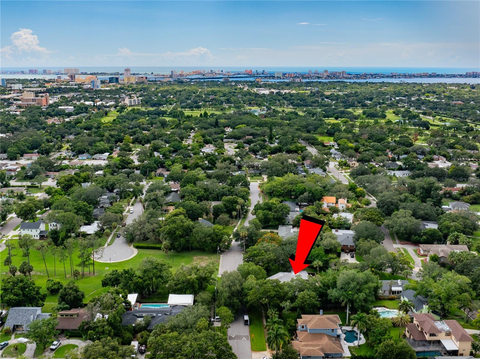 Aerial shot of Glenwood with custom homes all around.