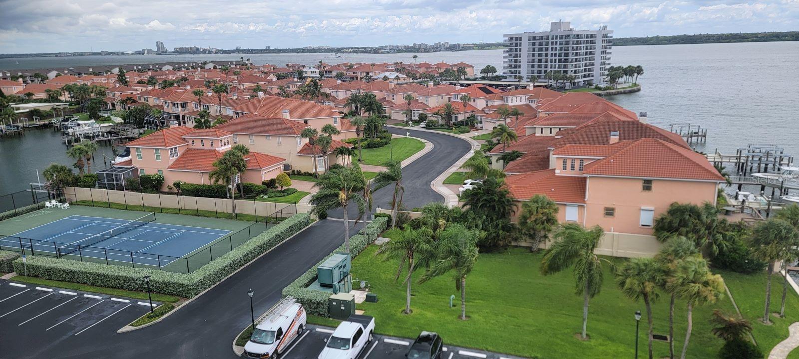 Tennis Court and Moorings view from Balcony