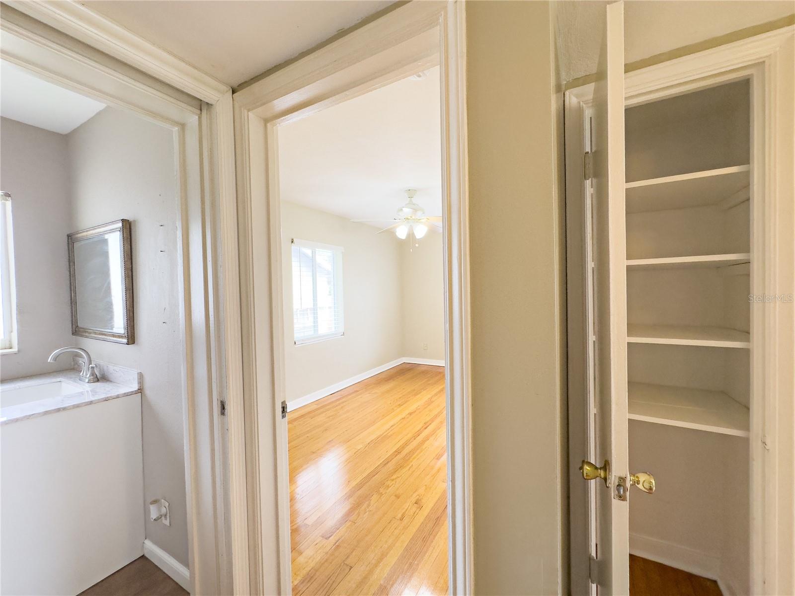 Master bathroom with view of master bedroom