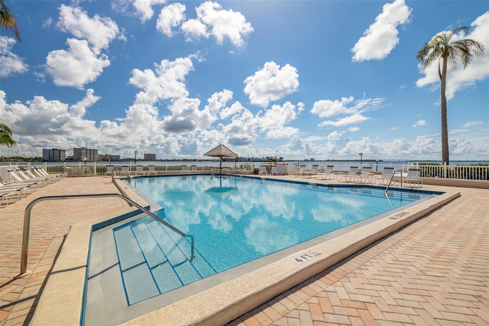 heated pool with view of skyway bridge