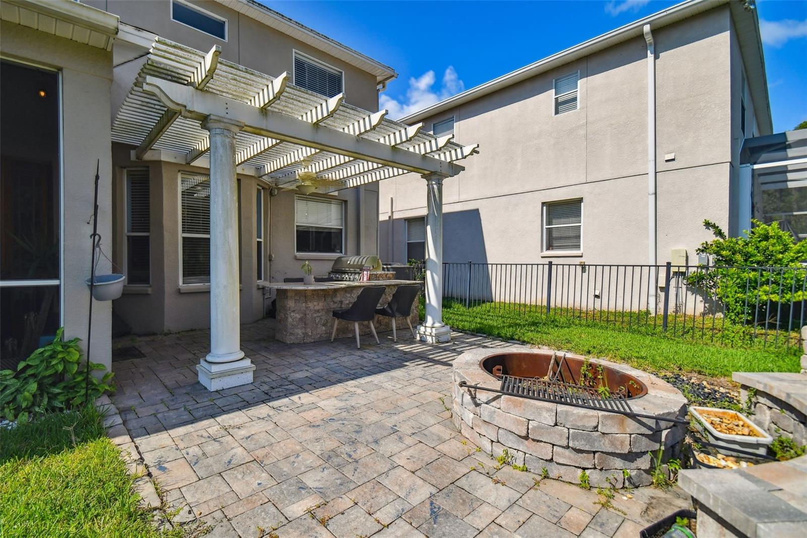 fire pit and backyard cover