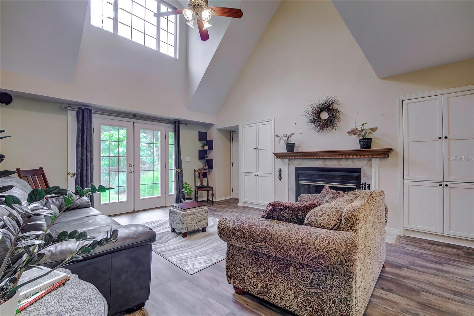 Family Room with Wood Burning Fireplace