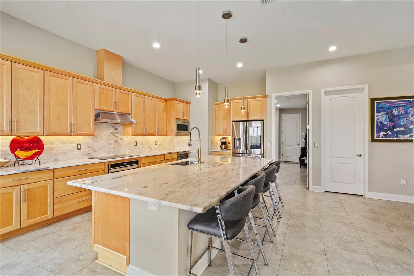 Honed Marble Subway tile Backsplash in the kitchen.