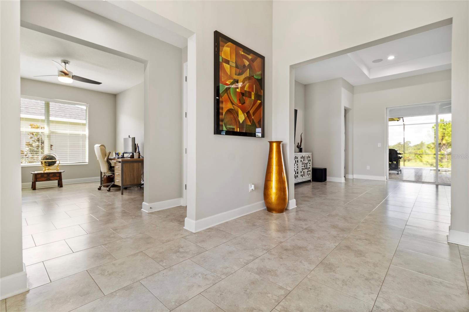 18x18 Ceramic Tile Floors throughout the home, except for the bedrooms, add to the Open Floor Plans flow.