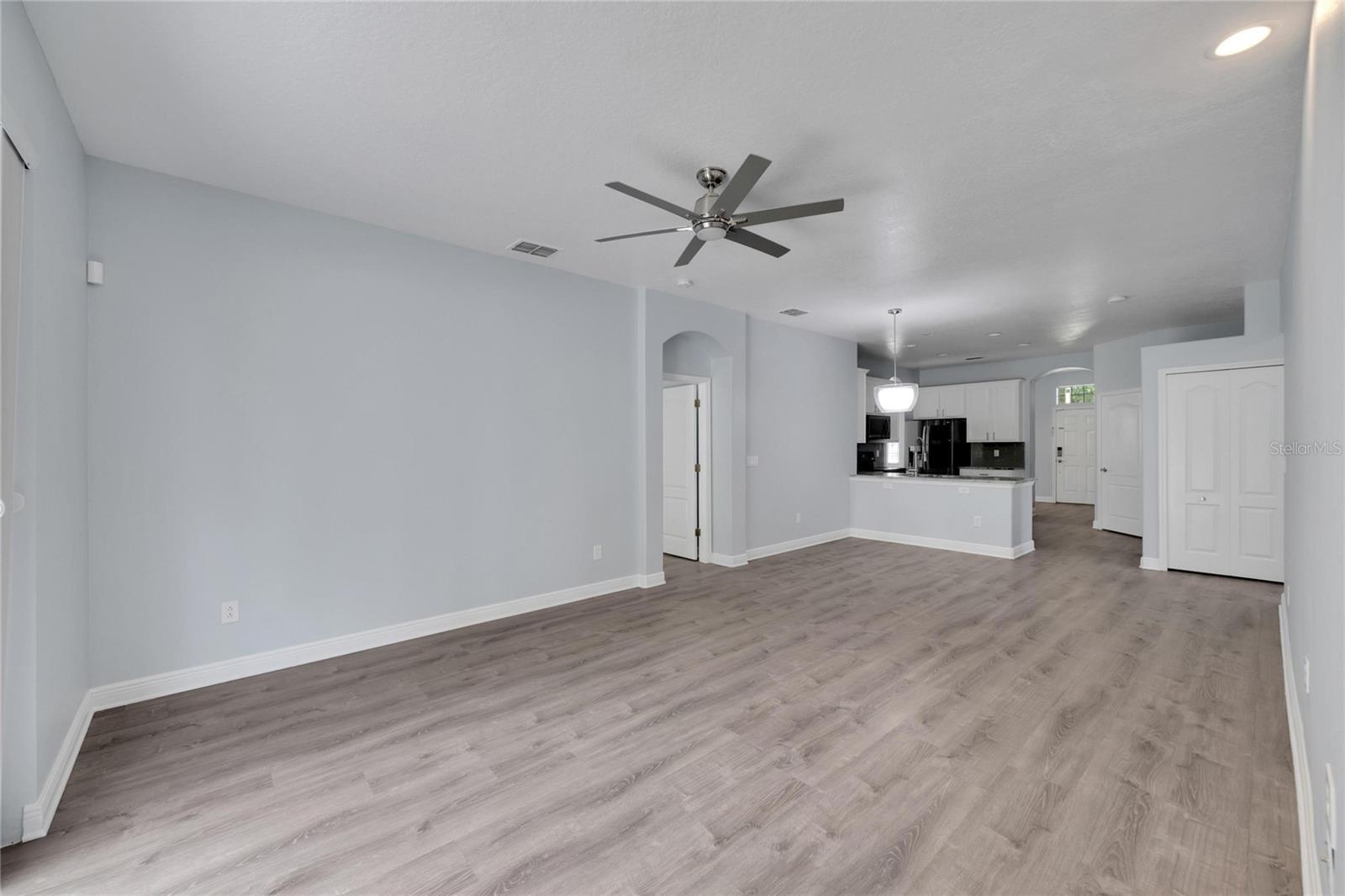 Side view of spacious living room