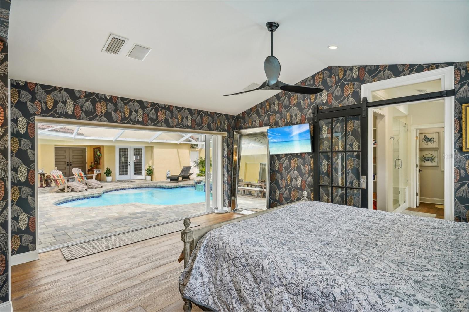 Master bedroom view of pool