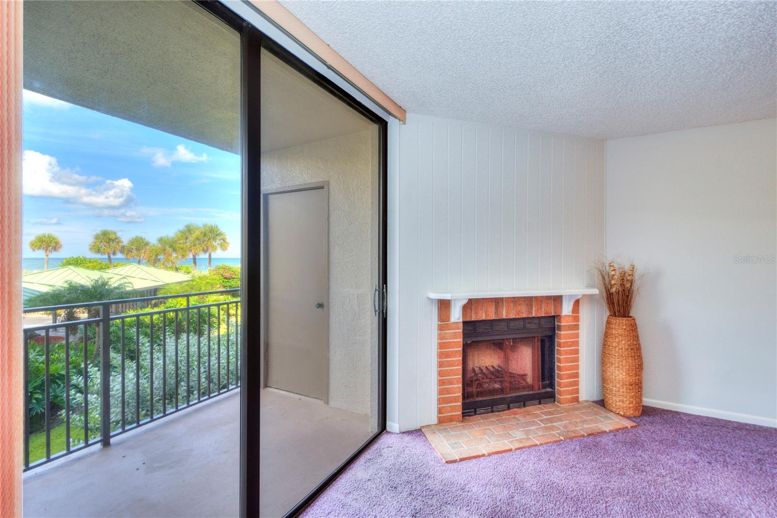 Gulf views and a Wood burning Fireplace in the living area.