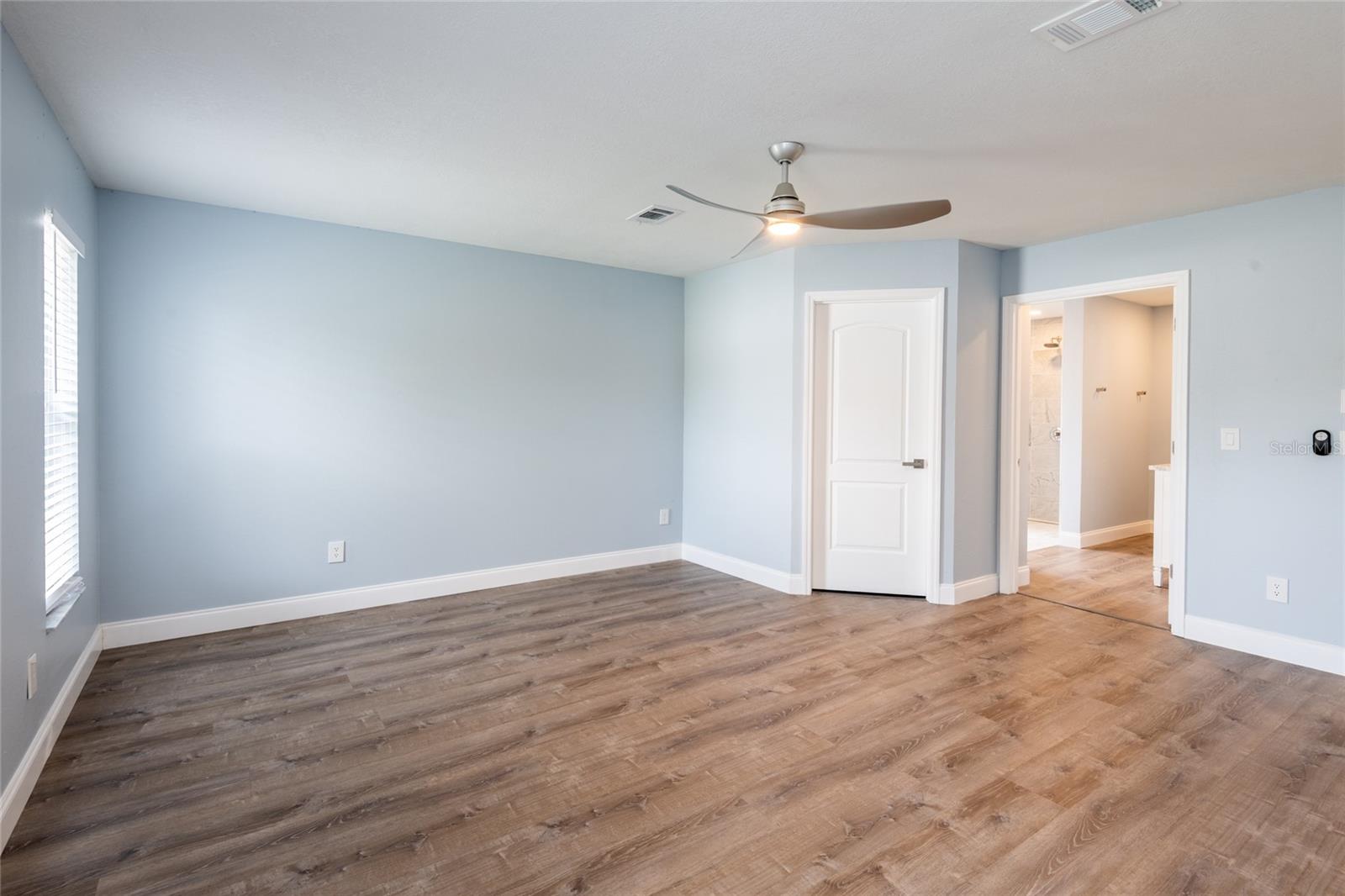 Master bedroom with walk in closet and master bath entrance