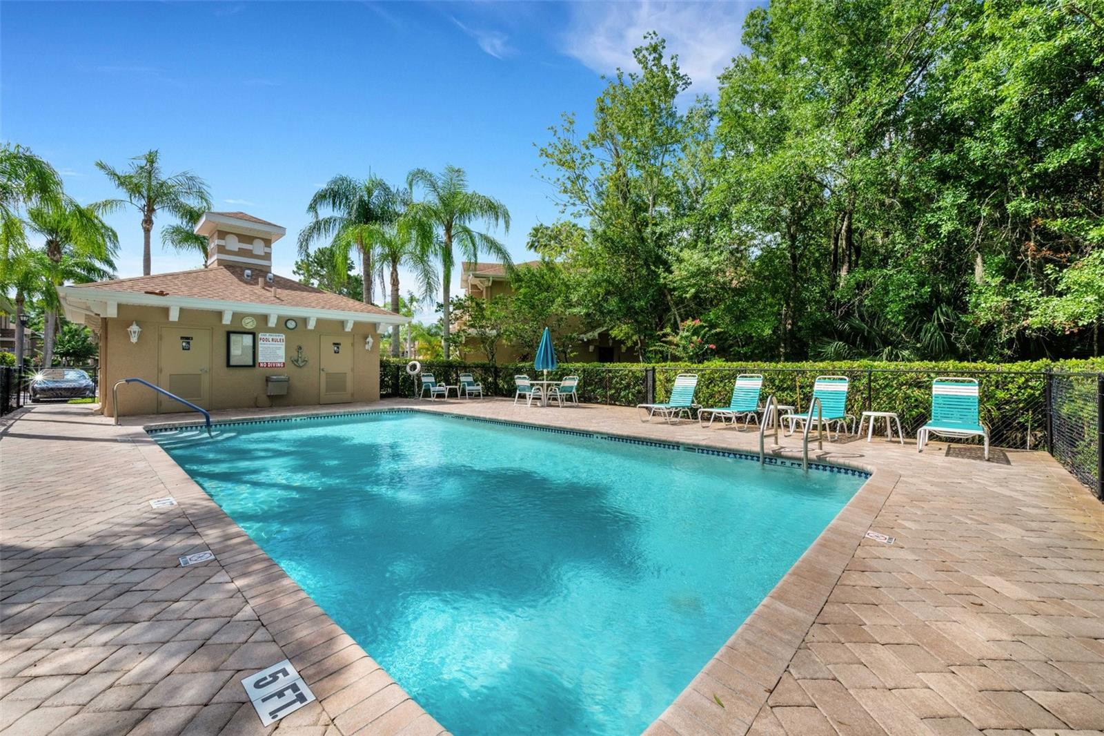 Heated pool with restroom facilities