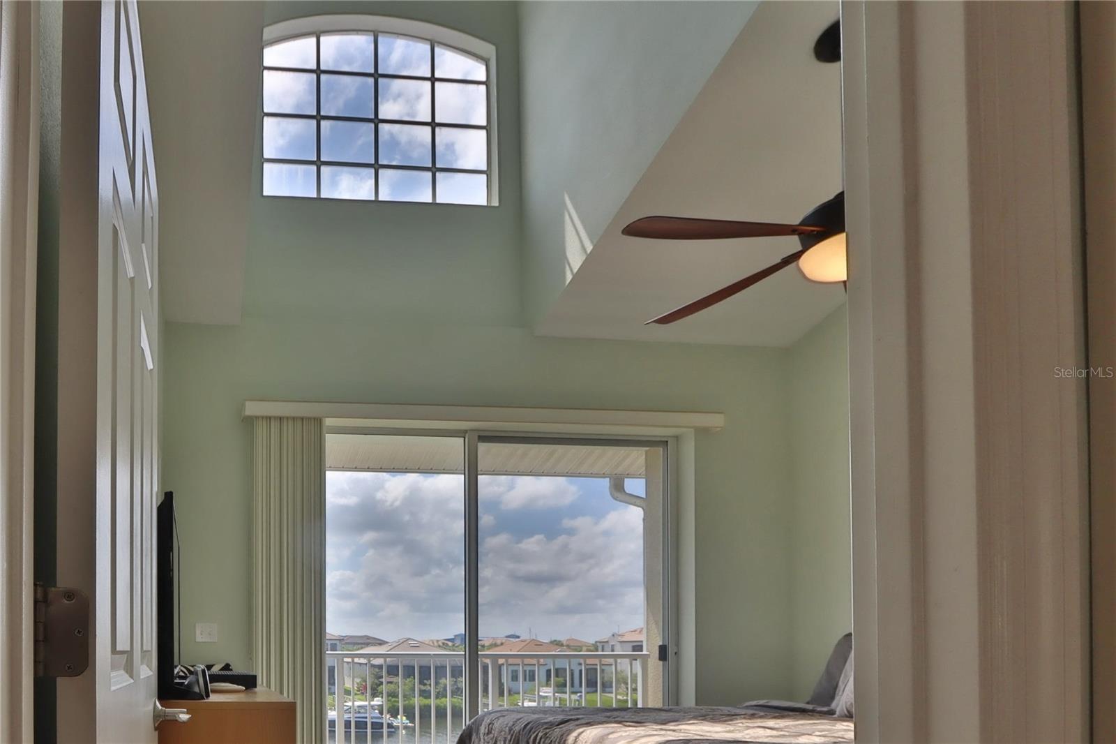 Primary Bedroom High Ceiling and View