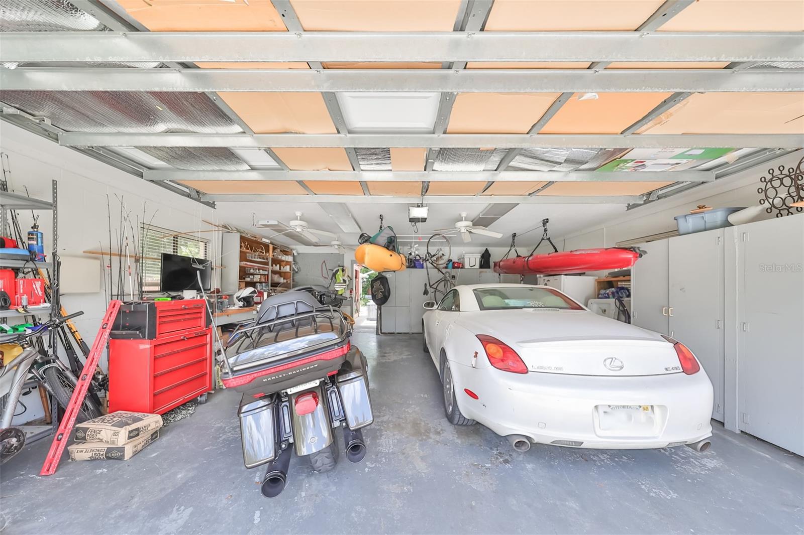 Garage with workstation and storage