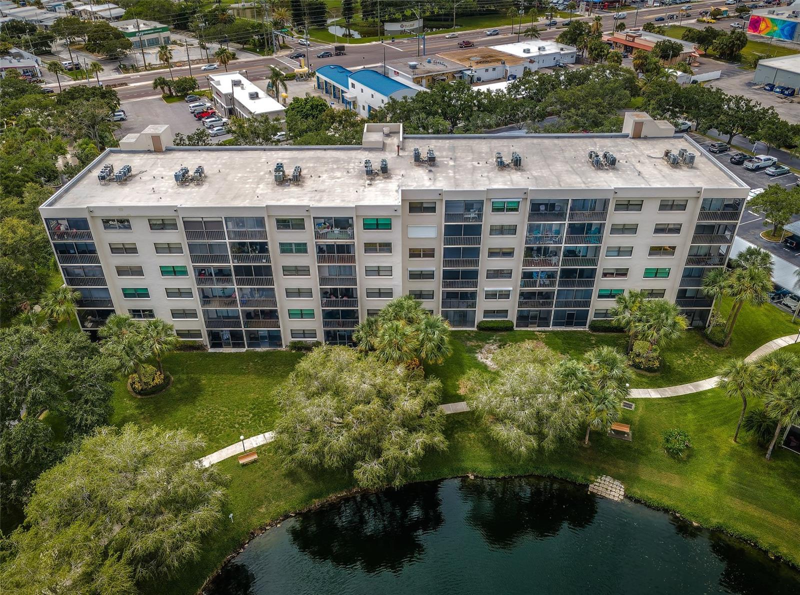 aerial view of rear exterior of building