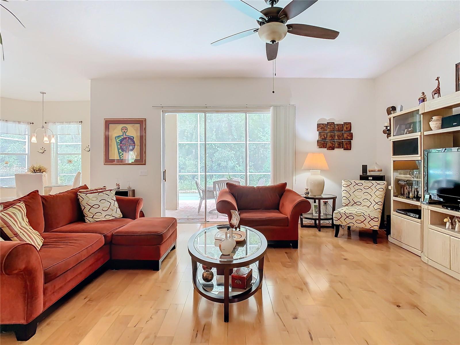 Family room overlooking pool