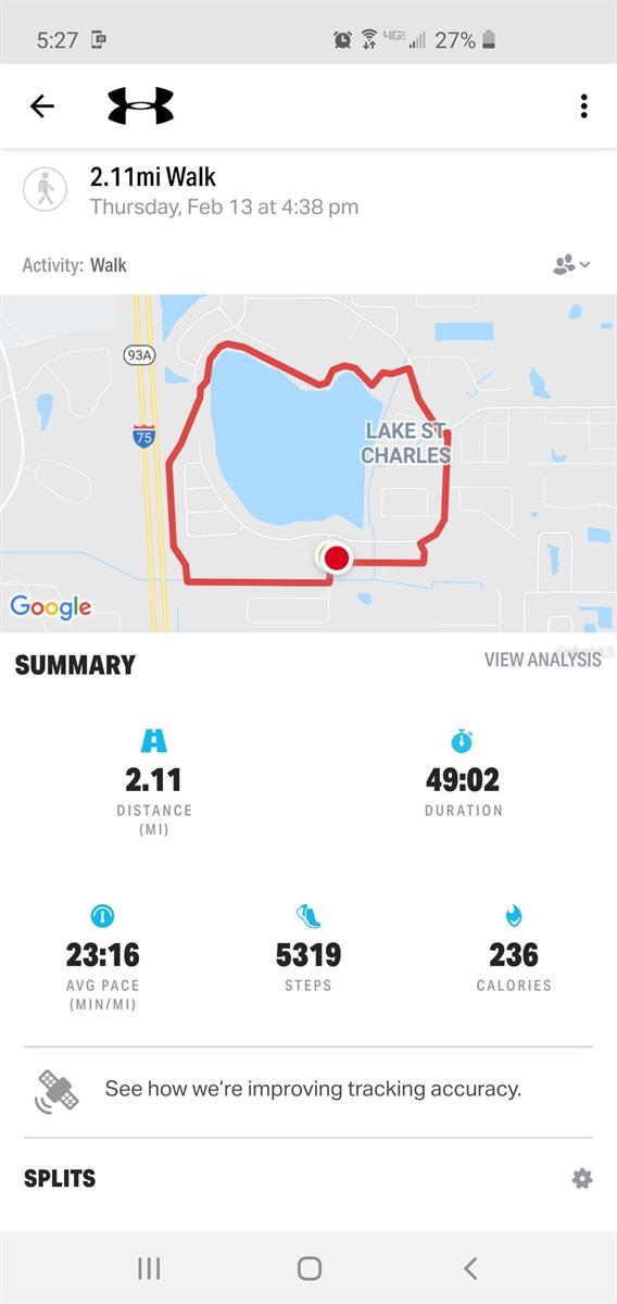 2.1 miles from the house around the lake and back!