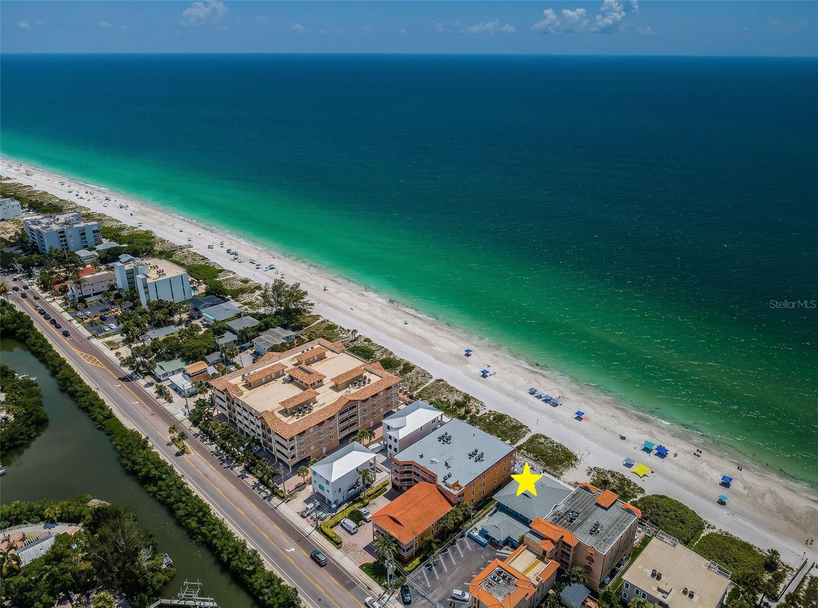 .. Yellow Star on Le Mar Unit # 104 Aerial Looking South West Indian Rocks Beach.