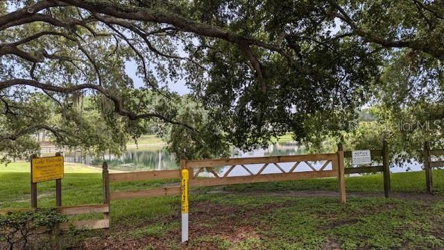 Park area with swings and walking trail