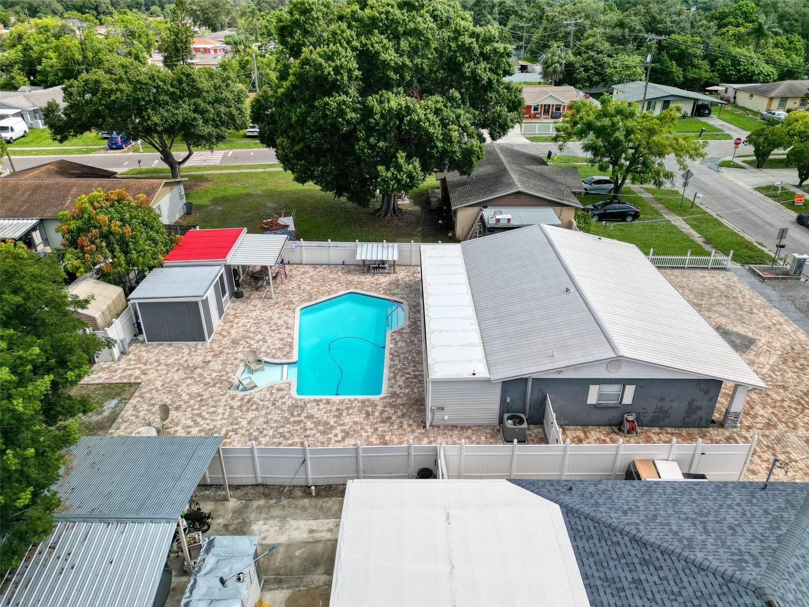 Aerial side view of property