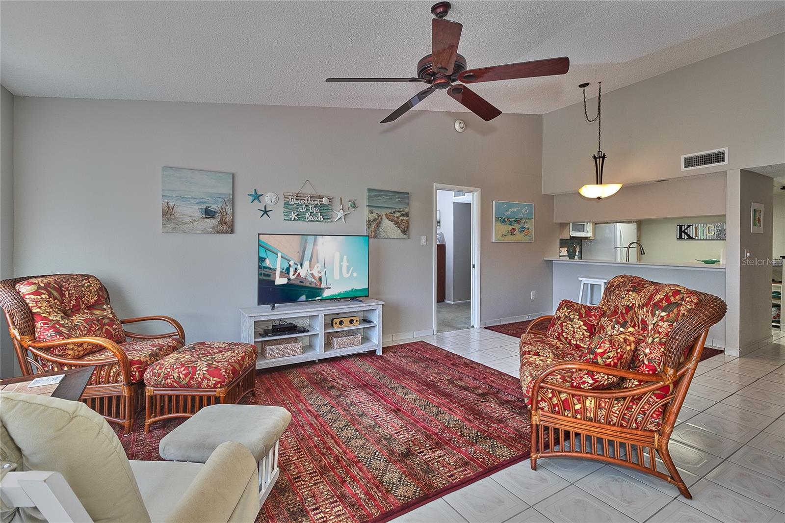 Spacious Living Room with Vaulted Ceilings