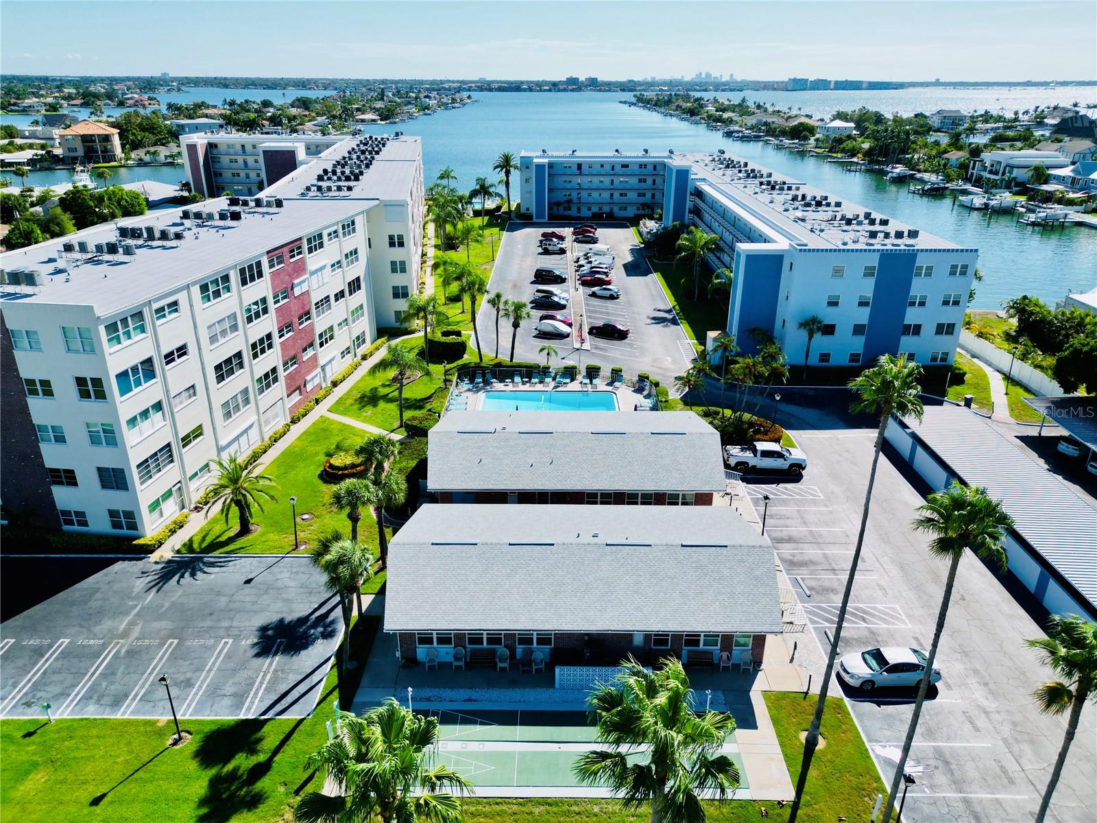 Shuffleboard, clubhouses, first pool, then out to 2nd pool and the inter coastal waterway