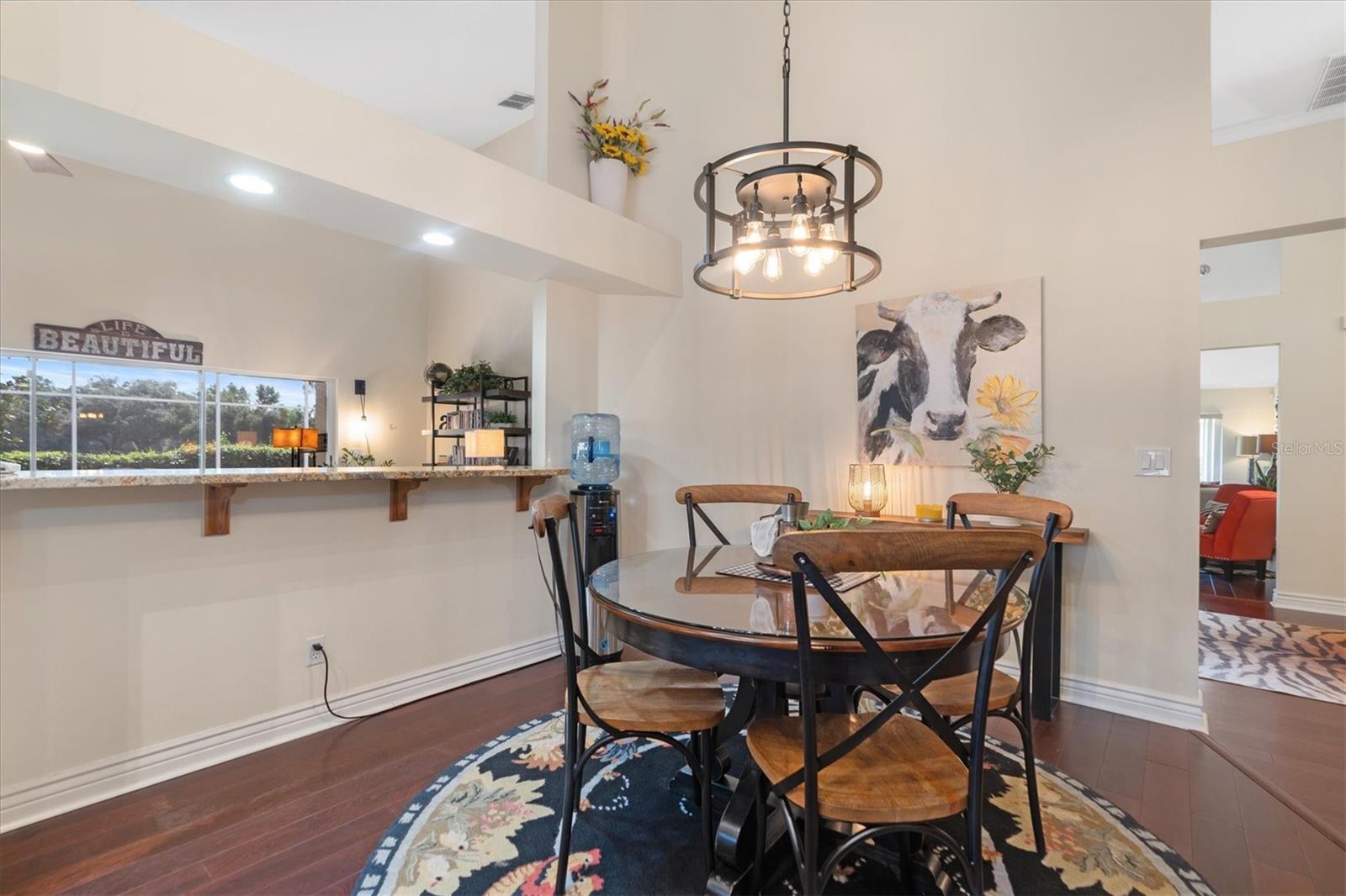 Breakfast Room in Kitchen. High Ceilings and Open