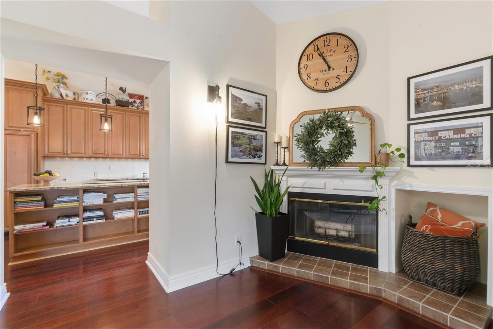 Corner Woodburning Fireplace