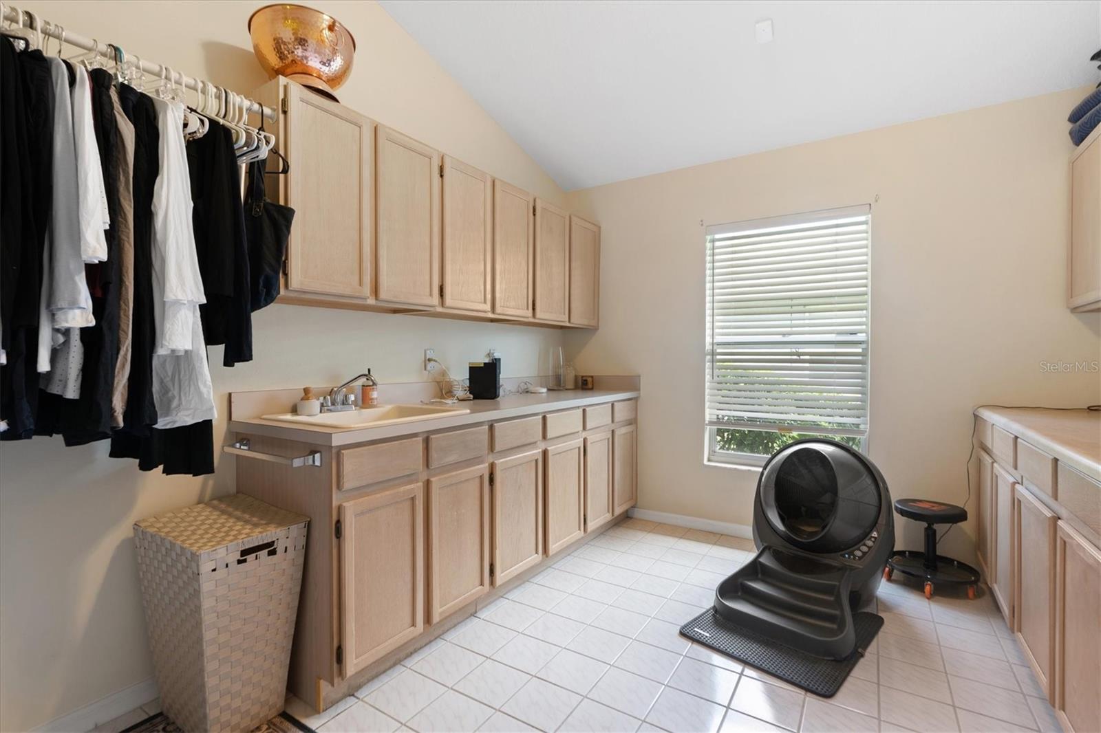 Spacious Laundry Room with Plenty of Countertops, Cabinets, Closet and Storage Space