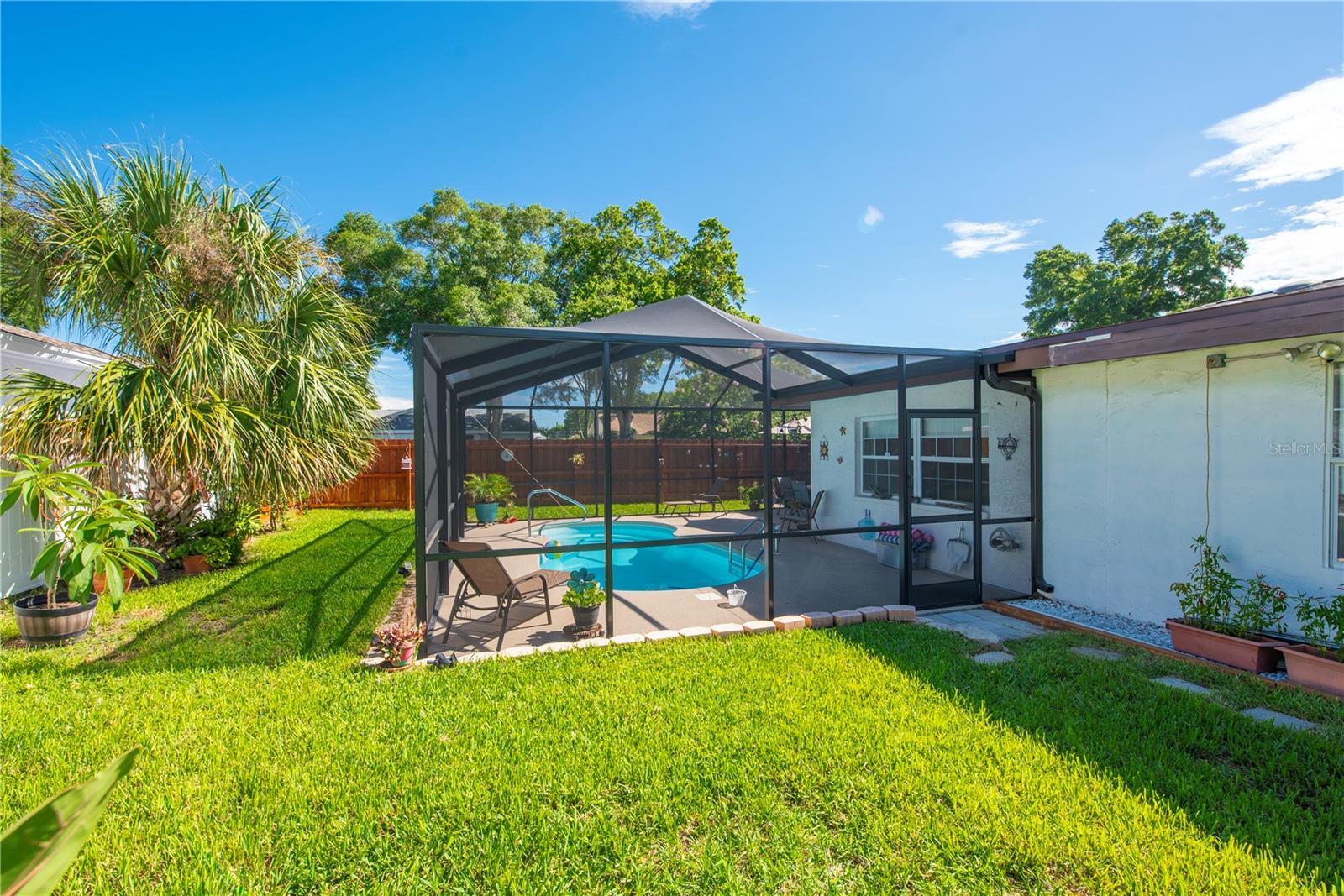 Fenced back yard.