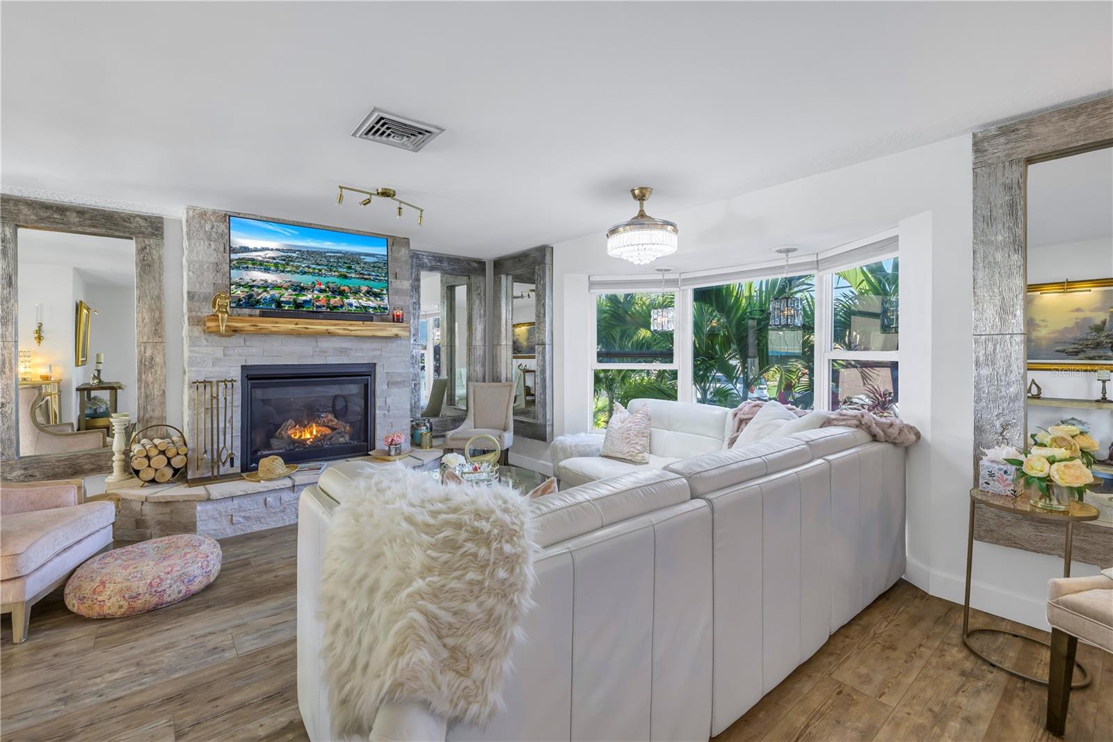 Living room with new gas fireplace