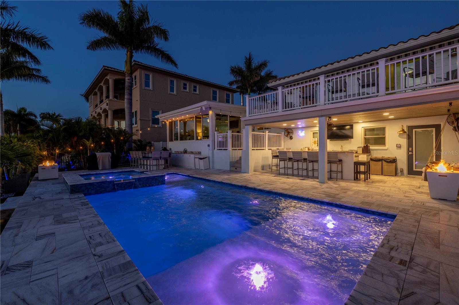 Pool/spa outdoor space at night