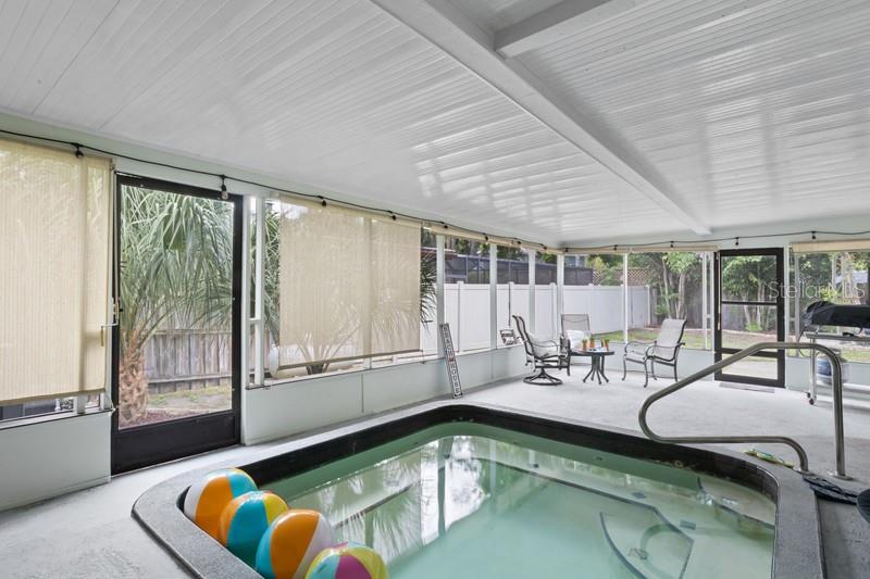 THE SCREENED LANAI HAS PRIVACY SHADES.  THE HEATED, JETTED SPA/DIPPING POOL HAS PLENTY OF SPACE TO SIT AND RELAX!