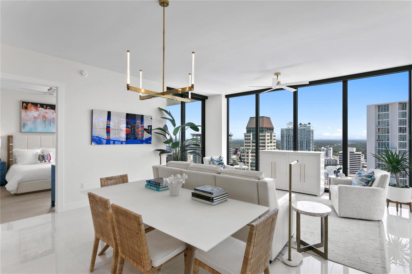 Beautiful dining area with contemporary lighting