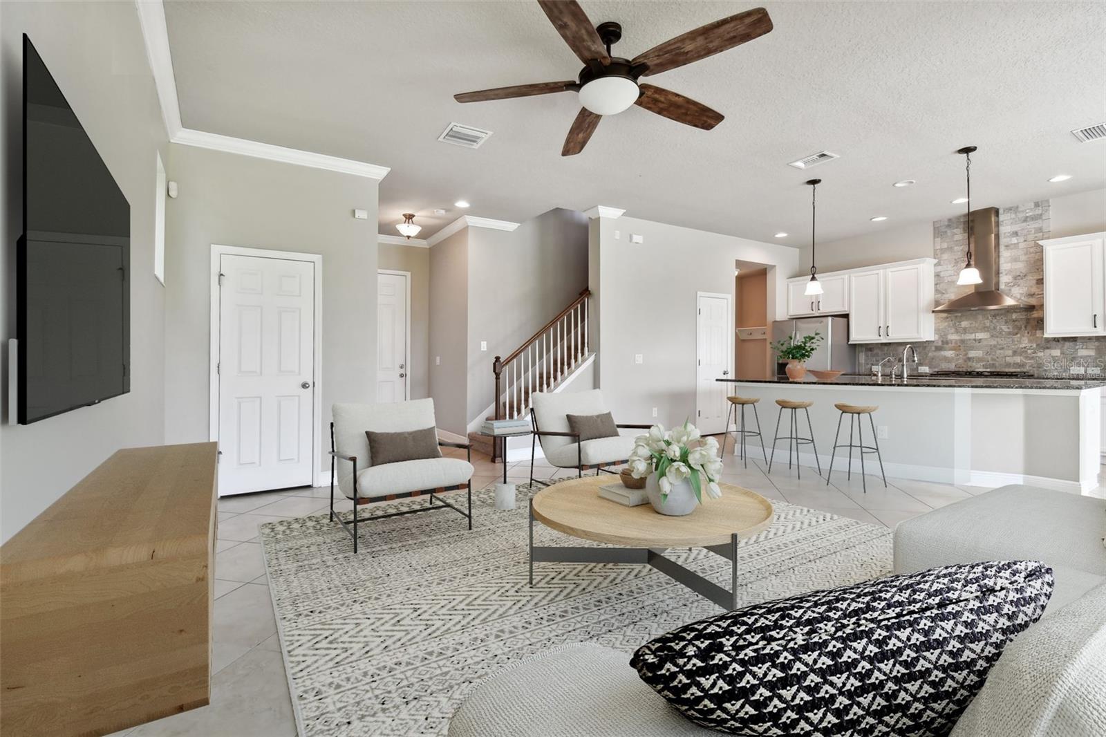 Living room kitchen. This photo is virtually staged.