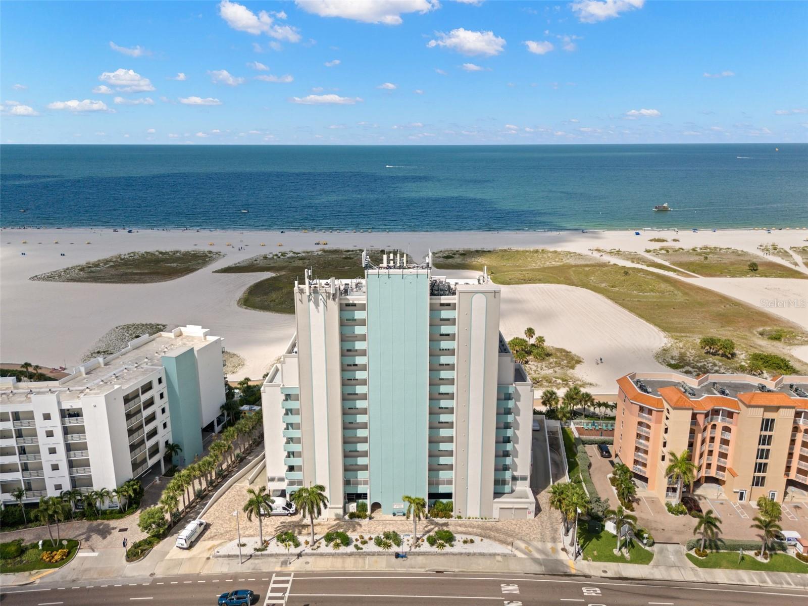 Finest location of all Treasure Island. Exterior Building painted and Milestone repaired in 2023. All good. An income from rooftop cell tower keeps the monthly condo cost low.