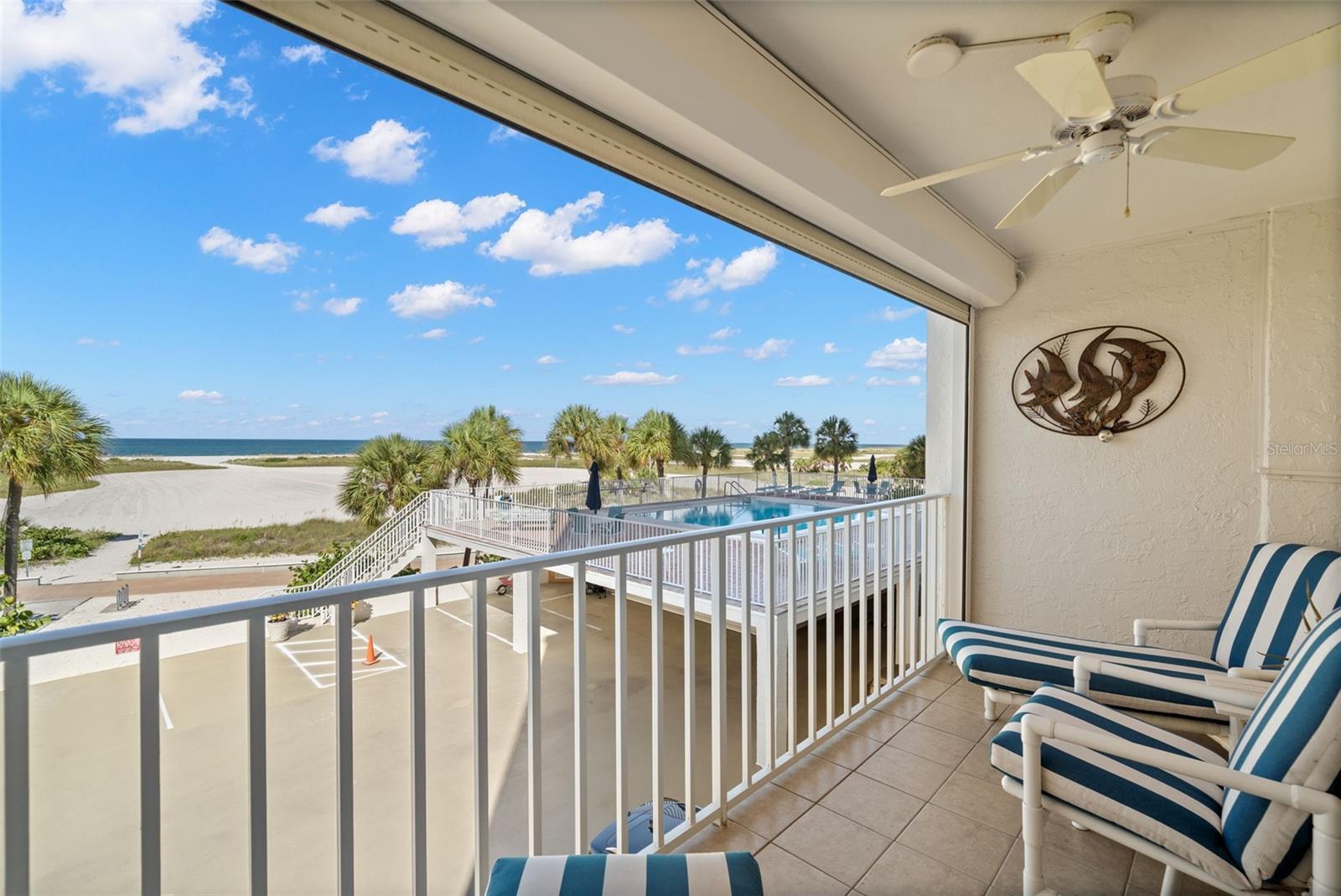 Nice size balcony located on the southside of the complex.  Sunsets are amazing.