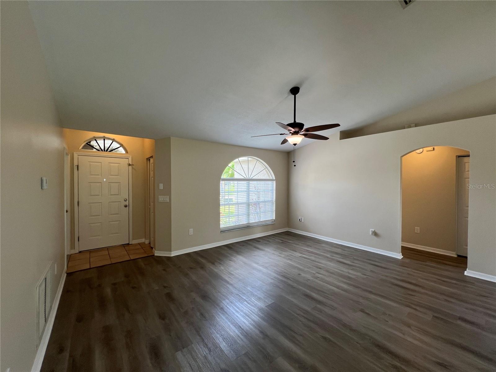 Living room view to front door