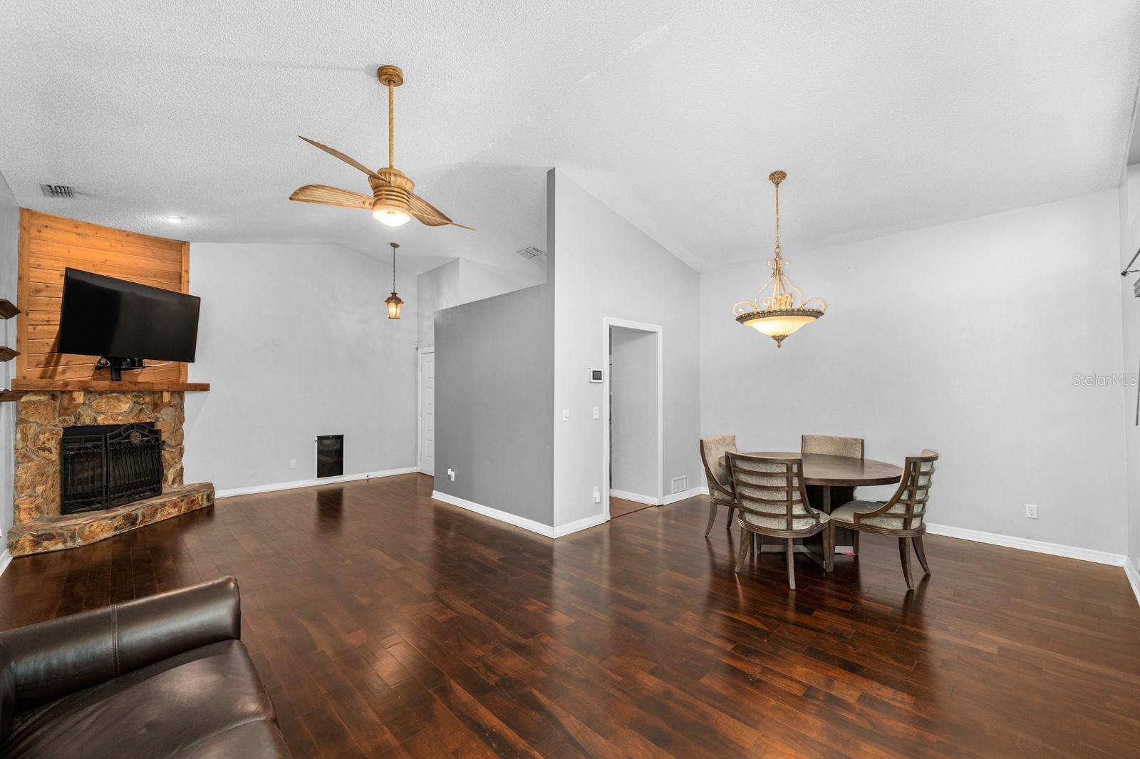 Dining room opens to living area