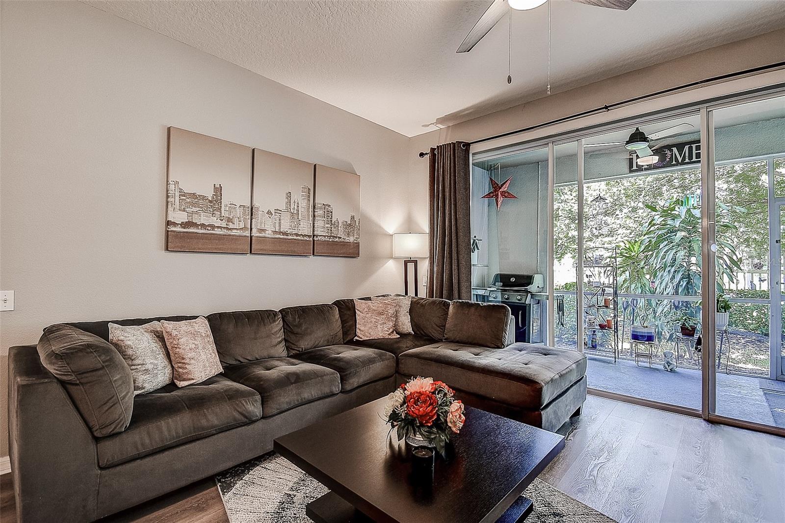 Livingroom with beautiful views of sanctuary and pond.