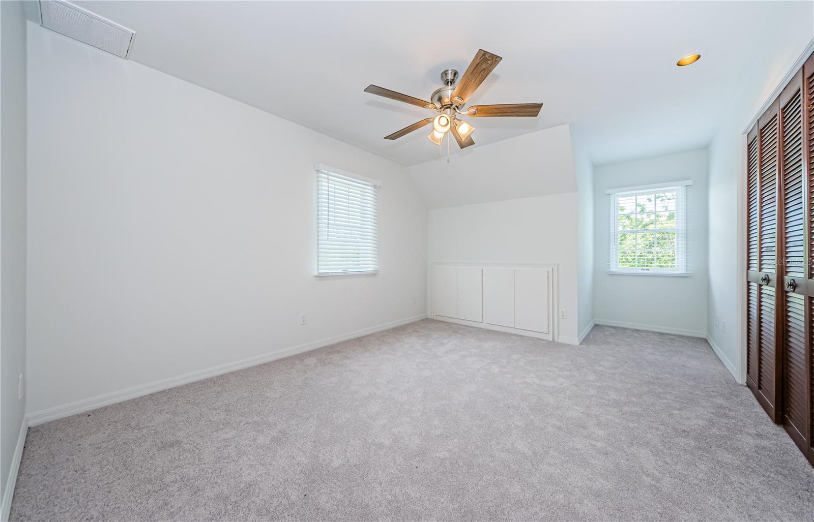 One bedroom, new carpet, fresh paint, new fans, new blinds.