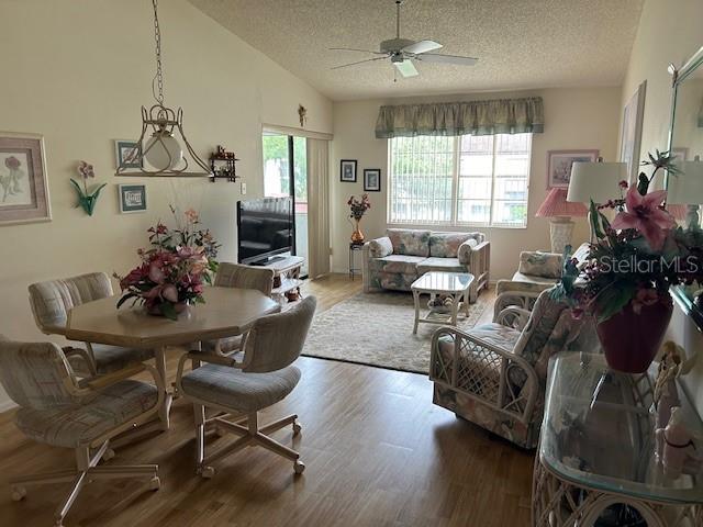 Dining/Living Room with vaulted ceiling