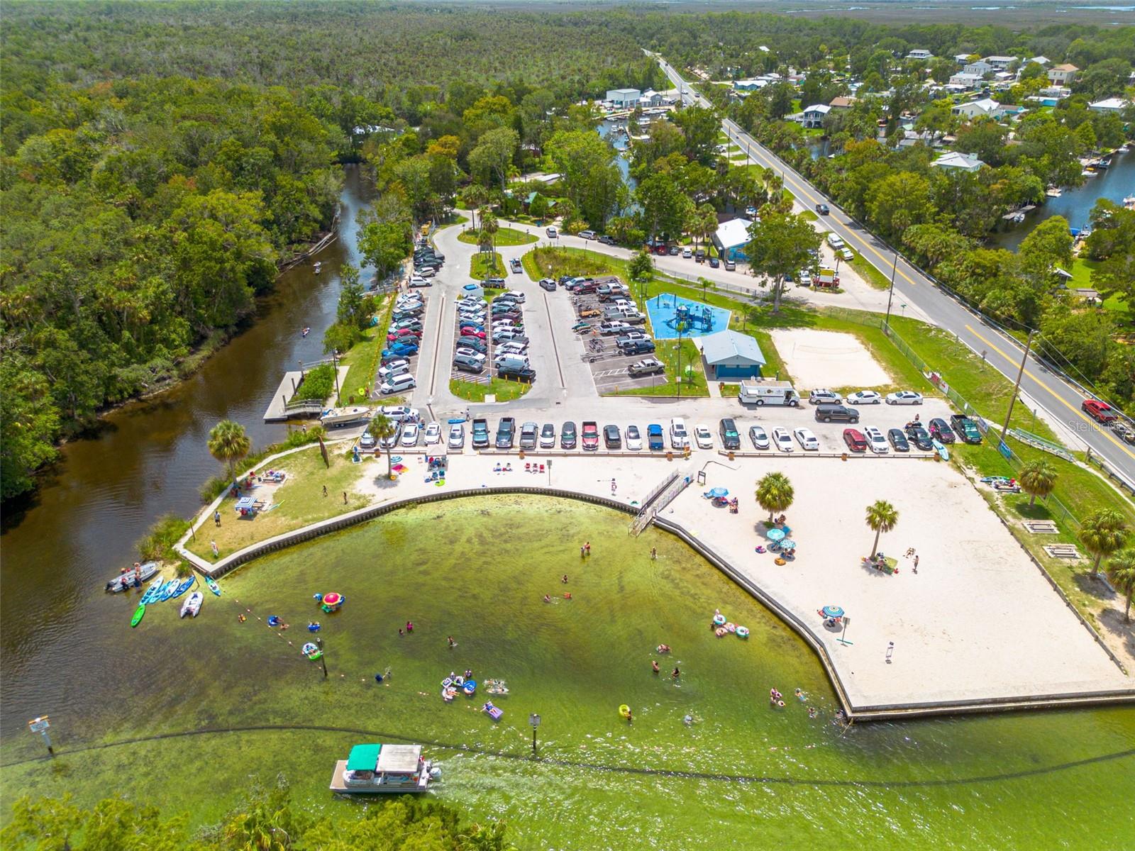 Rogers park with swim area, boat ramp and kayak launch.