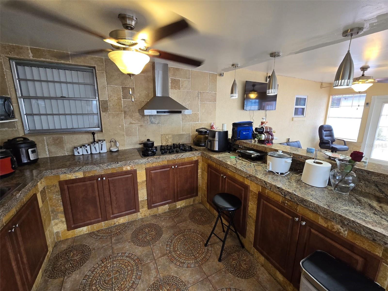 Florida Room Kitchen Inclined View From Front to Back