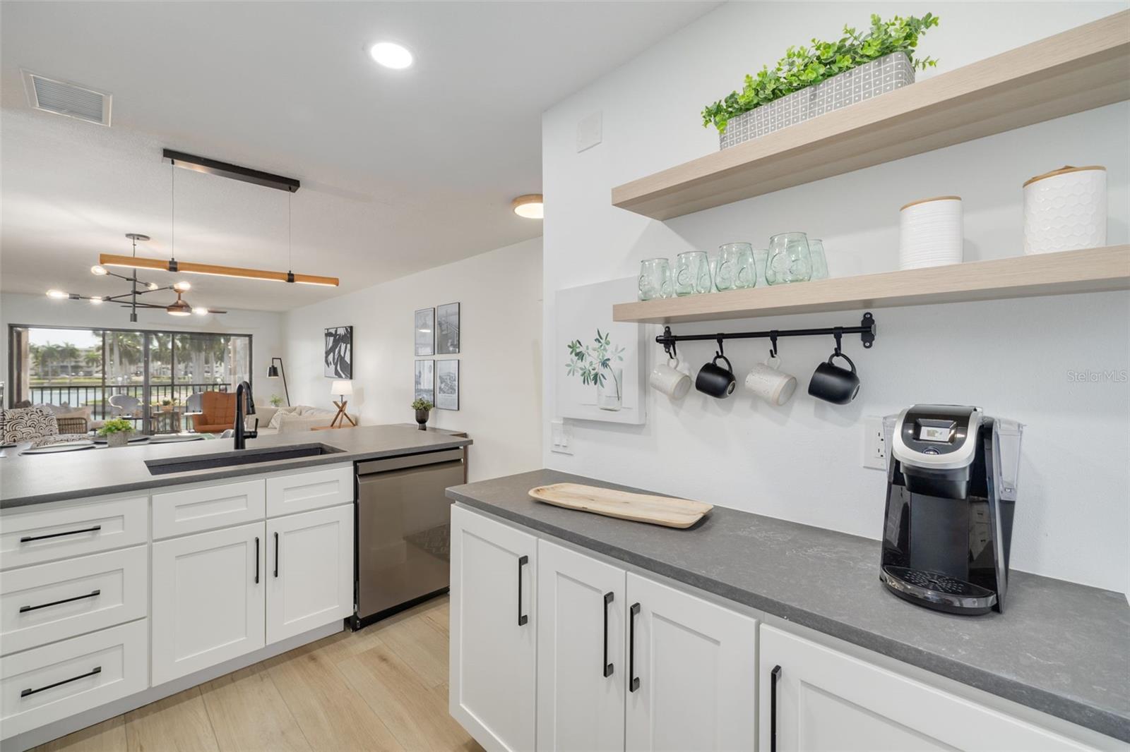 Pull out cabinet drawers at your coffee bar