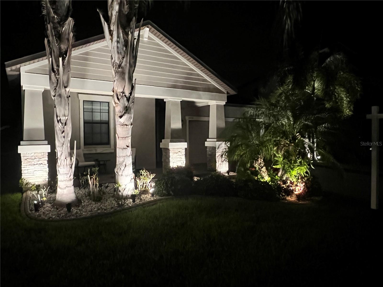 Night exterior covered front patio