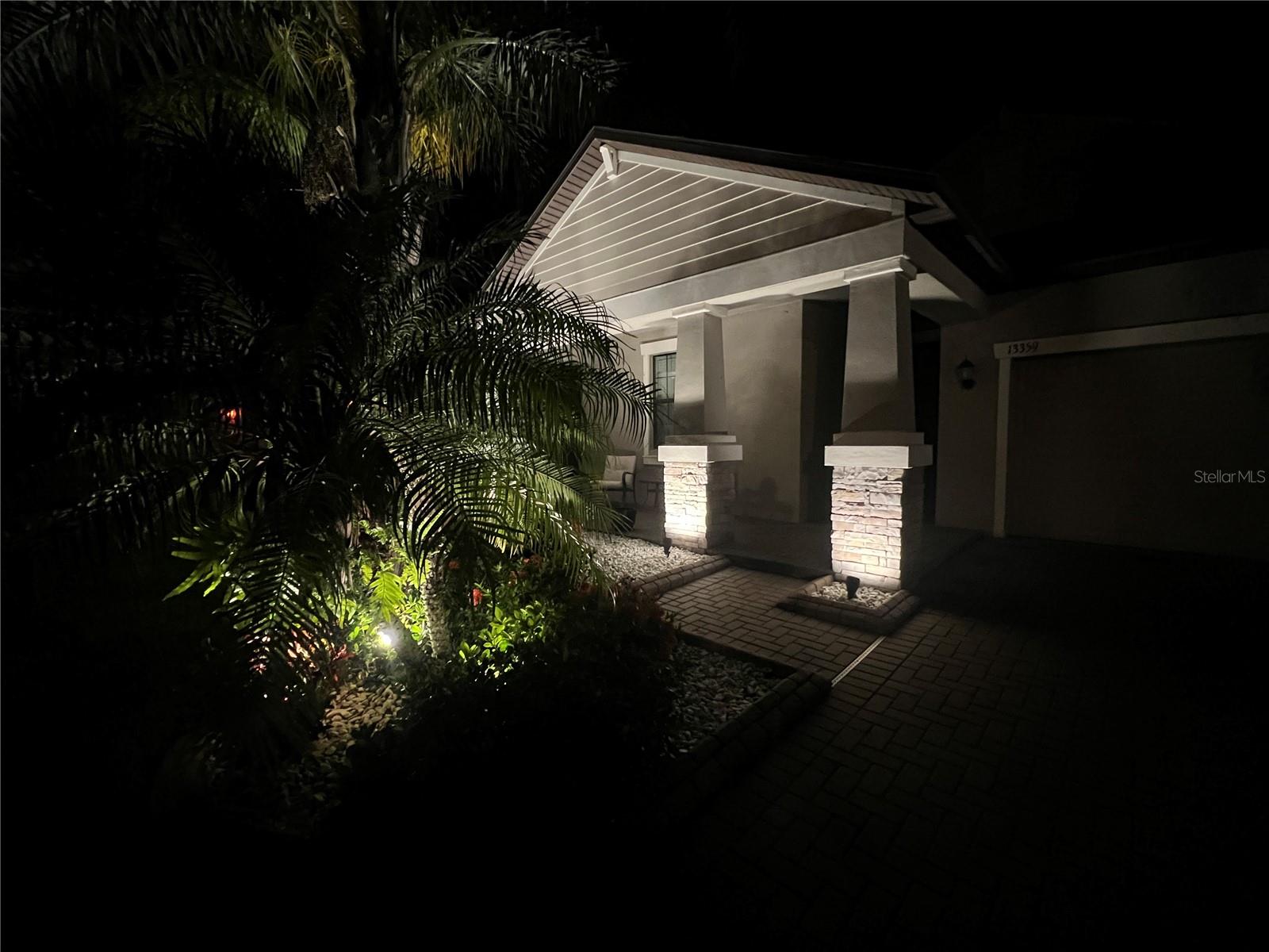 Night exterior covered front patio