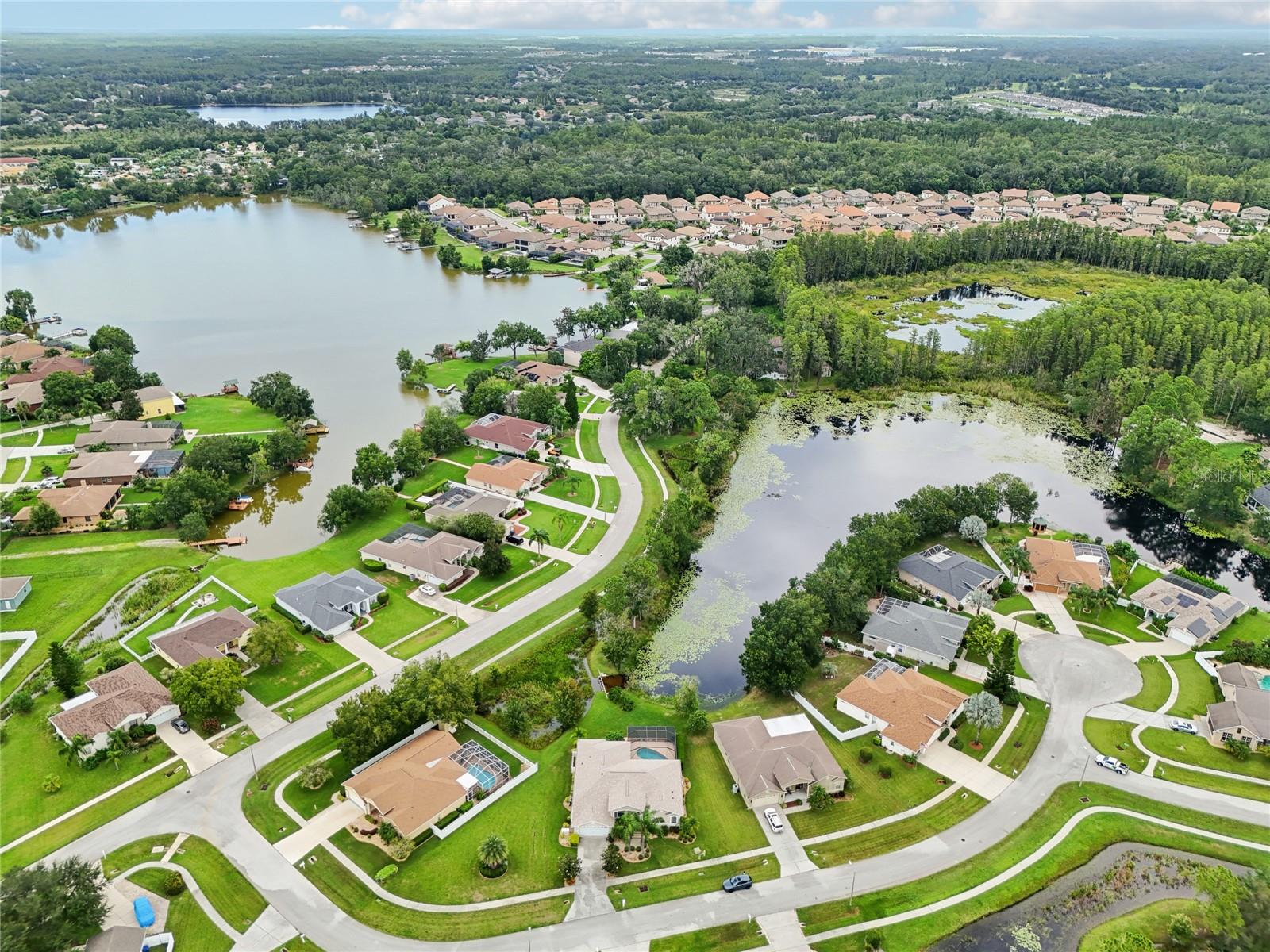 Arial view of property. Curve lake is shown on the left.