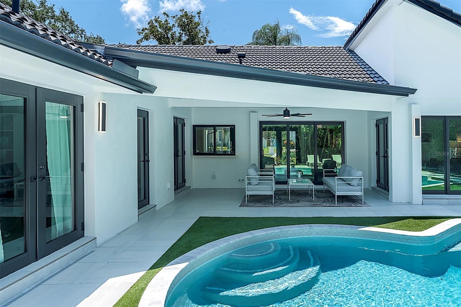 Covered poolside patio