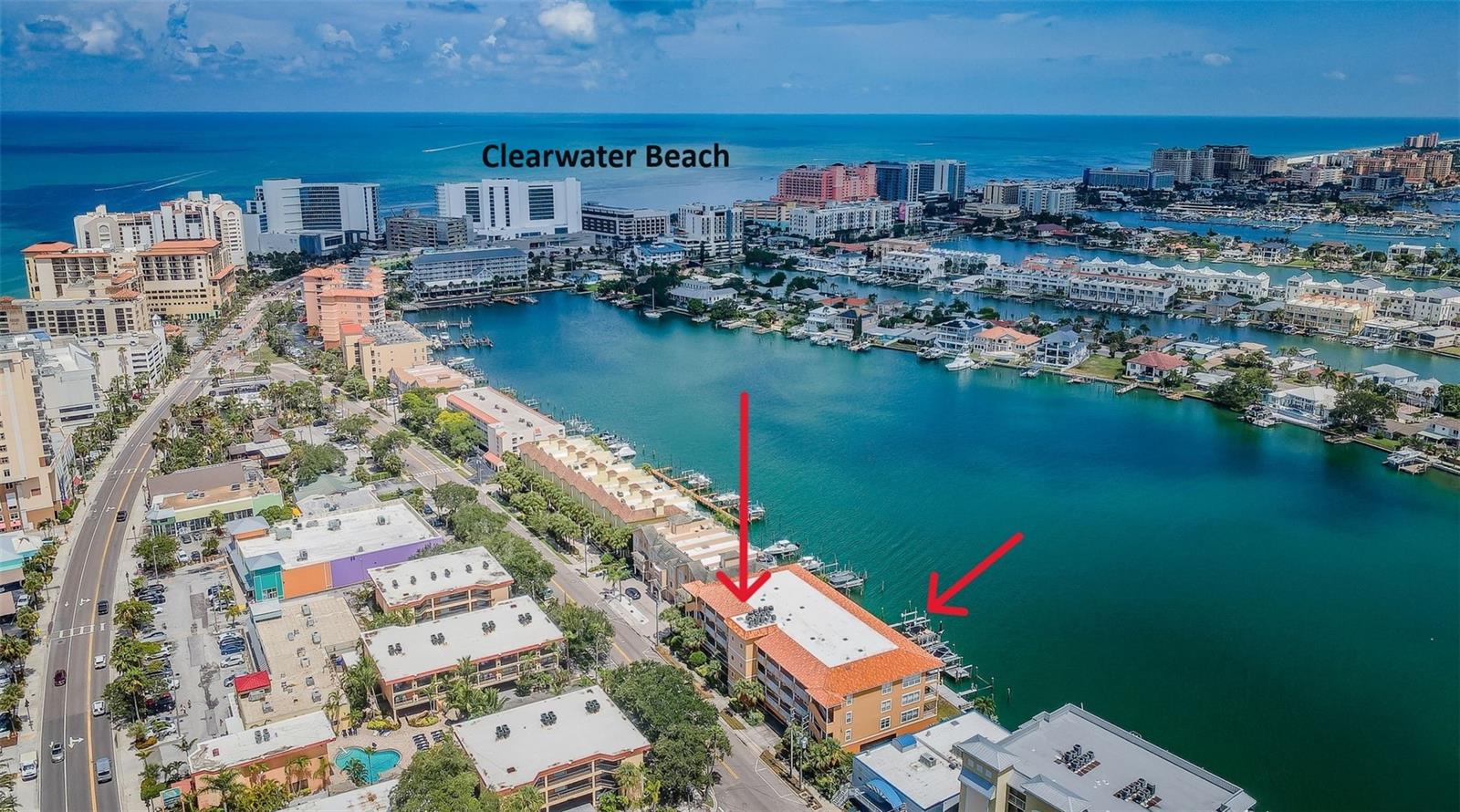 Top Floor - Boat Slip/lift - 8x10 Storage Cabana!  Super Location- Walk to Clearwater Beach, Shopping, Restaurants and Mini-Golf. Steps away from BEACH WALK which leads to Clearwater Premier Resorts, Lively Outdoor Music, Shops & Dining near Pier 60!